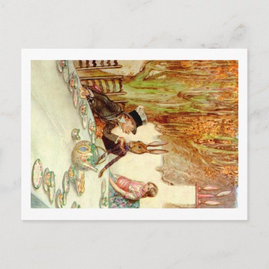 GLEICHZEITIG AUF DAS TEA-PARTY DES MAD HATTER POSTKARTE (Vorderseite)