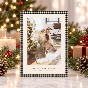 Glen Plaid Schwarz Creme Weihnachtsfamilienfoto Feiertagskarte