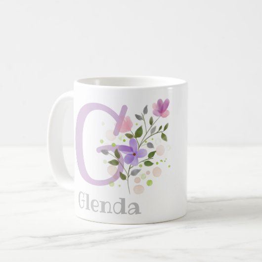 Glenda erste Initial Plus Name mit Blume Kaffeetasse (Vorderseite Links)