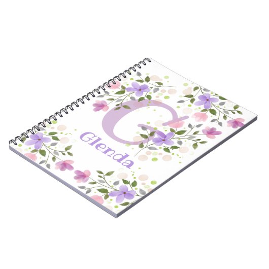 Glenda erste Initial Plus Name mit Blume Notizblock (Linke Seite)