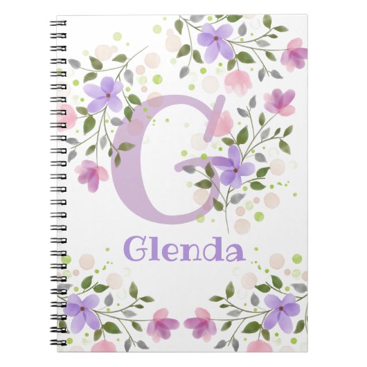 Glenda erste Initial Plus Name mit Blume Notizblock (Vorderseite)