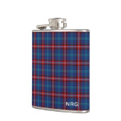 Glenn Tartan Monogram Bright Blue und Red Kariert Flachmann (Links)