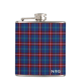 Glenn Tartan Monogram Bright Blue und Red Kariert Flachmann