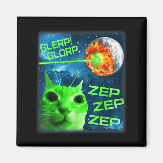 Glerp Glorp Funny Alien Cat Brainrot Meme Magnet (Vorne)
