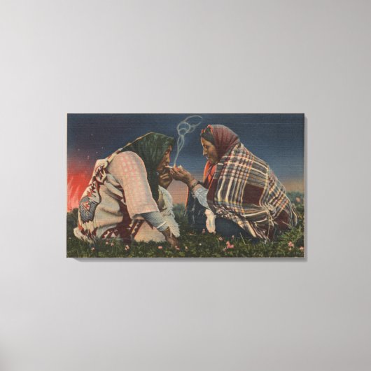 Gletscher, MT - Zwei Blackfoot Einheimische rauche Leinwanddruck (Vorderseite)