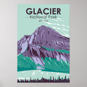 Gletscher-Nationalpark Montana Hidden Lake Vintage Poster
