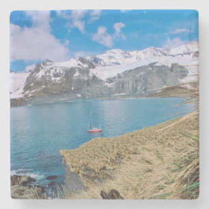 Gletscher und Segelyacht im Hintergrund Steinuntersetzer