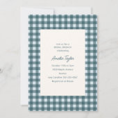 Gletscherblau Gingham Vorhochzeitsfeier Brunch Einladung (Vorderseite)