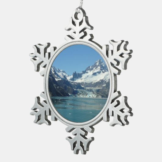 Gletschergewässer von Alaska Gefüttert Schneeflocken Zinn-Ornament (Rechts)