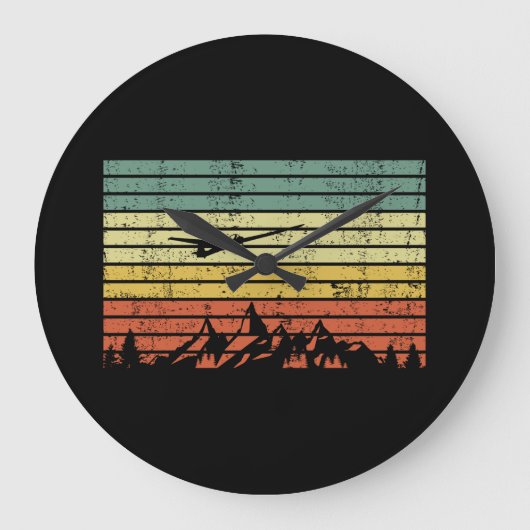 Glider Flugzeug Pilot Retro Vintag Große Wanduhr (Vorderseite)