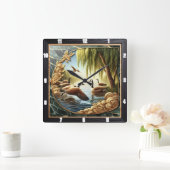 Gliding Geese Rustic River Quadratische Wanduhr (Zuhause)