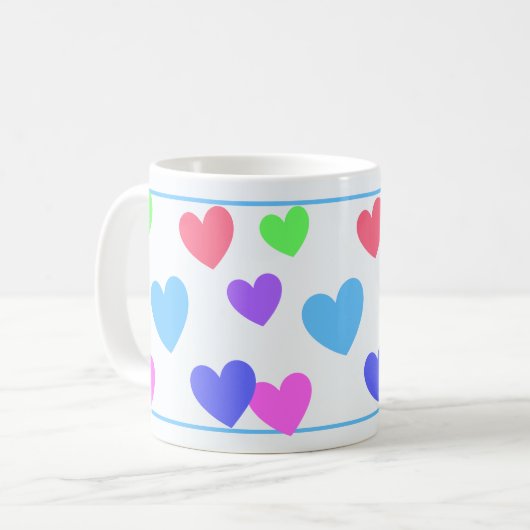 Gliding Hearts - Verschiedene Pastellfarben auf bl Kaffeetasse (Vorderseite Links)
