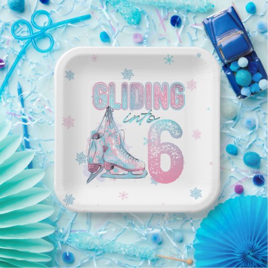 "Gliding into 6th year Skaten Party Pappteller (Party)