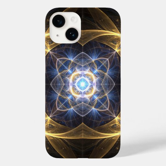Glimmer Gold Blue Fraktal Energy Phone Case (Rückseite)