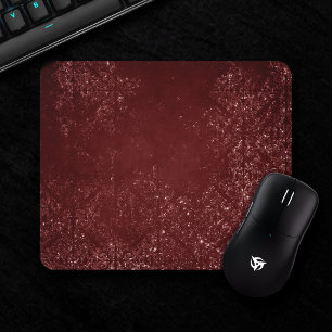 Glimmering Henna Grunge   Dark Blood Red Damask Mousepad