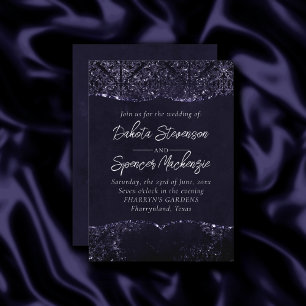 Glimmering Indigo Grunge   Mitternacht Lila Damask Einladung