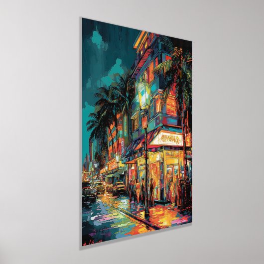 Glimmering Miami Nightscape: Foil Poster Print of (Ablage )