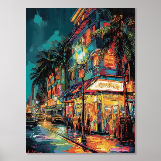 Glimmering Miami Nightscape: Foil Poster Print of (Vorderseite)