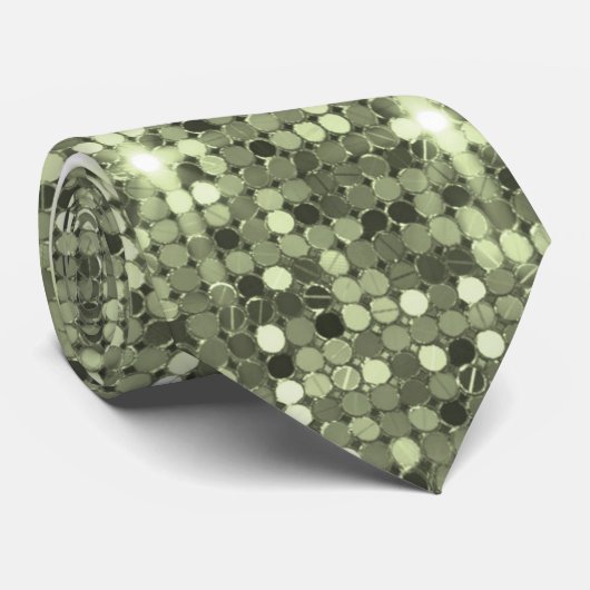 Glimmering Olive Green Sequin Sparkle Neck Tie Krawatte (Gerollt)