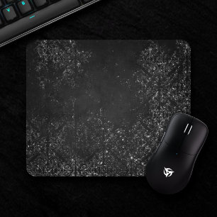 Glimmering Onyx Grunge   Black Silver Glam Damask Mousepad