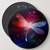 Glimmerne Rote Libelle Button (Vorne & Hinten)
