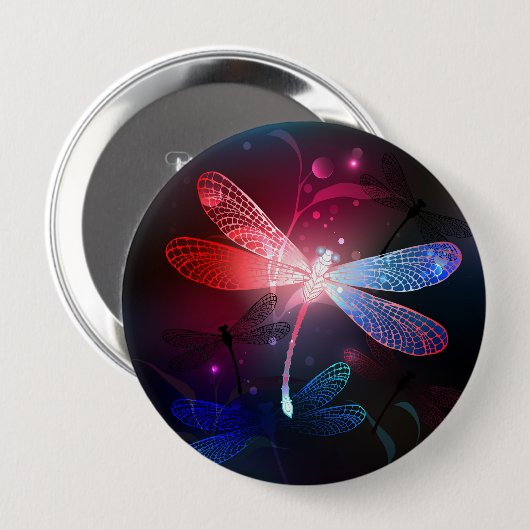 Glimmerne Rote Libelle Button (Vorne & Hinten)