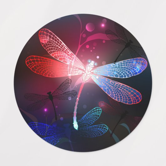 Glimmerne Rote Libelle Etiketten (Design 1)