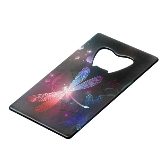 Glimmerne Rote Libelle Geldbeutel Flaschenöffner (Vorderseite Schrägansicht)