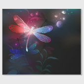 Glimmerne Rote Libelle Geschenkpapier (Flach)
