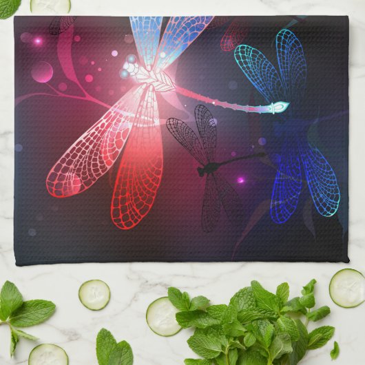 Glimmerne Rote Libelle Geschirrtuch (Gefaltet)
