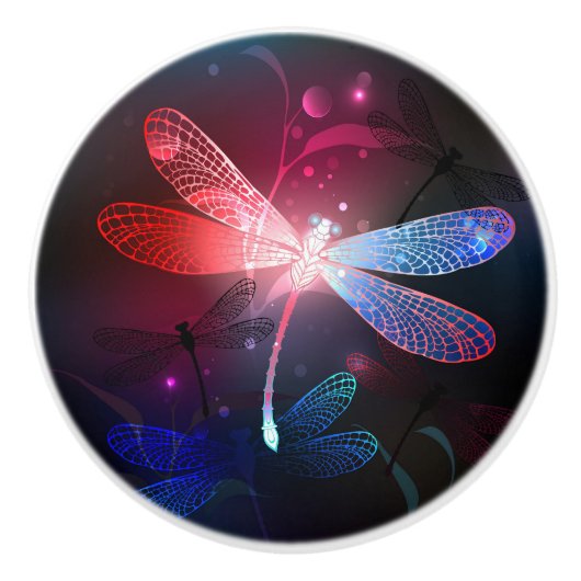 Glimmerne Rote Libelle Keramikknauf (Vorderseite)