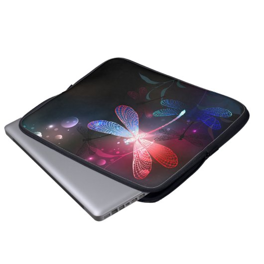 Glimmerne Rote Libelle Laptopschutzhülle (Vorne Knopf)