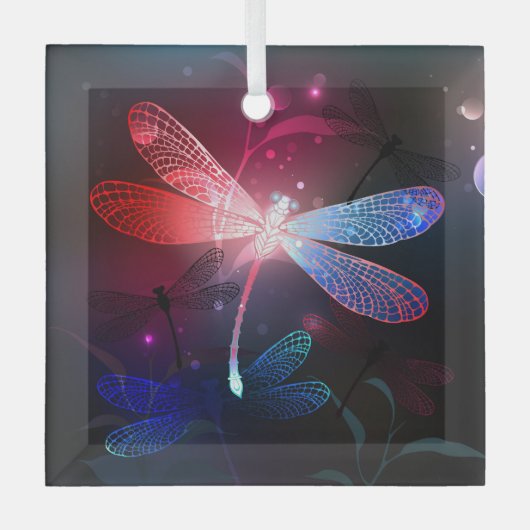 Glimmerne Rote Libelle Ornament Aus Glas (Vorderseite)