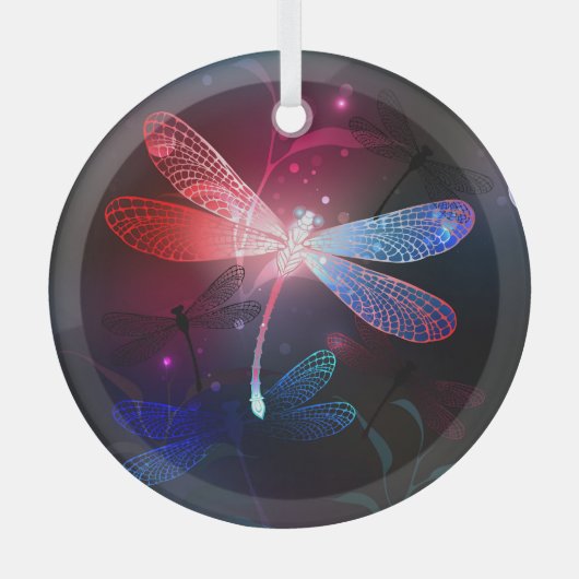 Glimmerne Rote Libelle Ornament Aus Glas (Vorderseite)