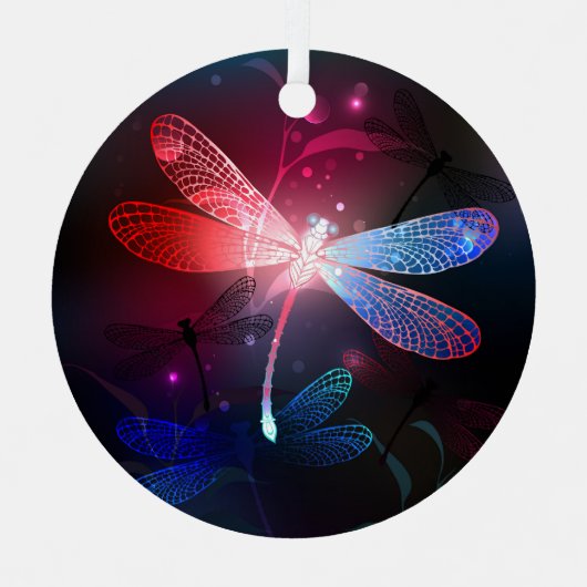 Glimmerne Rote Libelle Ornament Aus Metall (Vorderseite)