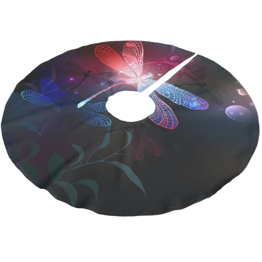 Glimmerne Rote Libelle Polyester Weihnachtsbaumdecke (Schrägansicht)