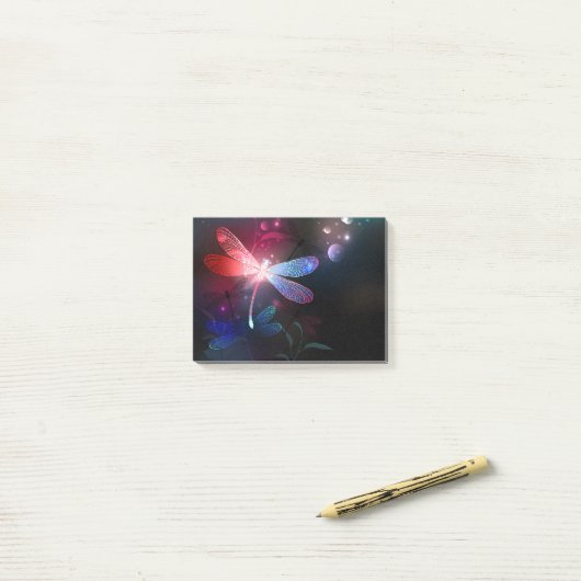 Glimmerne Rote Libelle Post-it Klebezettel (Auf Schreibtisch)