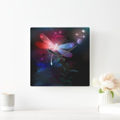 Glimmerne Rote Libelle Quadratische Wanduhr (Zuhause)