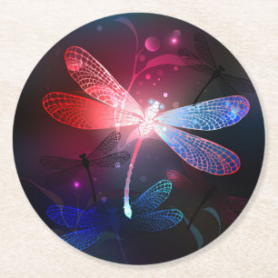 Glimmerne Rote Libelle Runder Pappuntersetzer