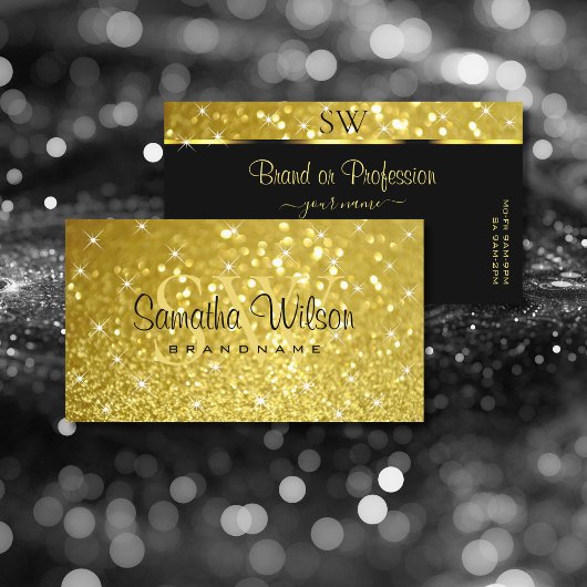 Glimmery Gold Glitzer Sparkling Stars und Initiale Visitenkarte