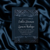 Glimmery Navy Grunge | Dark Sapphire Blue Damask Einladung