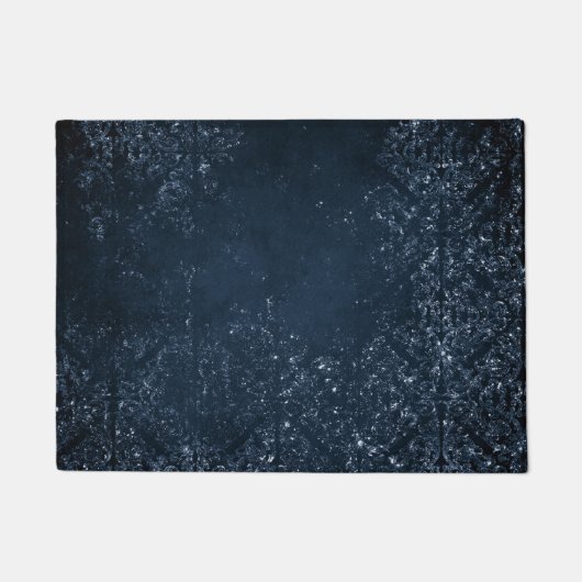 Glimmery Navy Grunge | Dark Sapphire Blue Damask Fußmatte (Vorderseite)