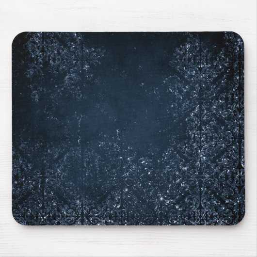 Glimmery Navy Grunge | Dark Sapphire Blue Damask Mousepad (Vorne)