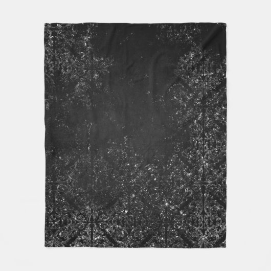 Glimmery Onyx Grunge | Silvery Black Glam Damask Fleecedecke (Vorderseite)