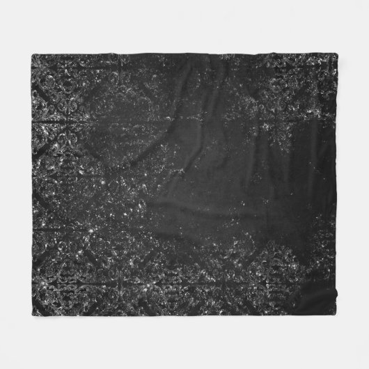 Glimmery Onyx Grunge | Silvery Black Glam Damask Fleecedecke (Vorderseite (Horizontal))