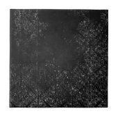 Glimmery Onyx Grunge | Silvery Black Glam Damask Fliese (Vorderseite)