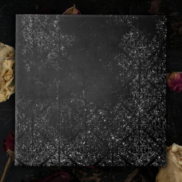 Glimmery Onyx Grunge | Silvery Black Glam Damask Fliese