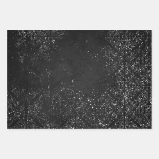 Glimmery Onyx Grunge | Silvery Black Glam Damask Geschenkpapier Set (Vorderseite 2)