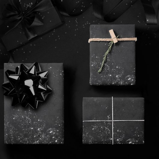 Glimmery Onyx Grunge | Silvery Black Glam Damask Geschenkpapier Set