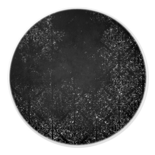 Glimmery Onyx Grunge | Silvery Black Glam Damask Keramikknauf (Vorderseite)
